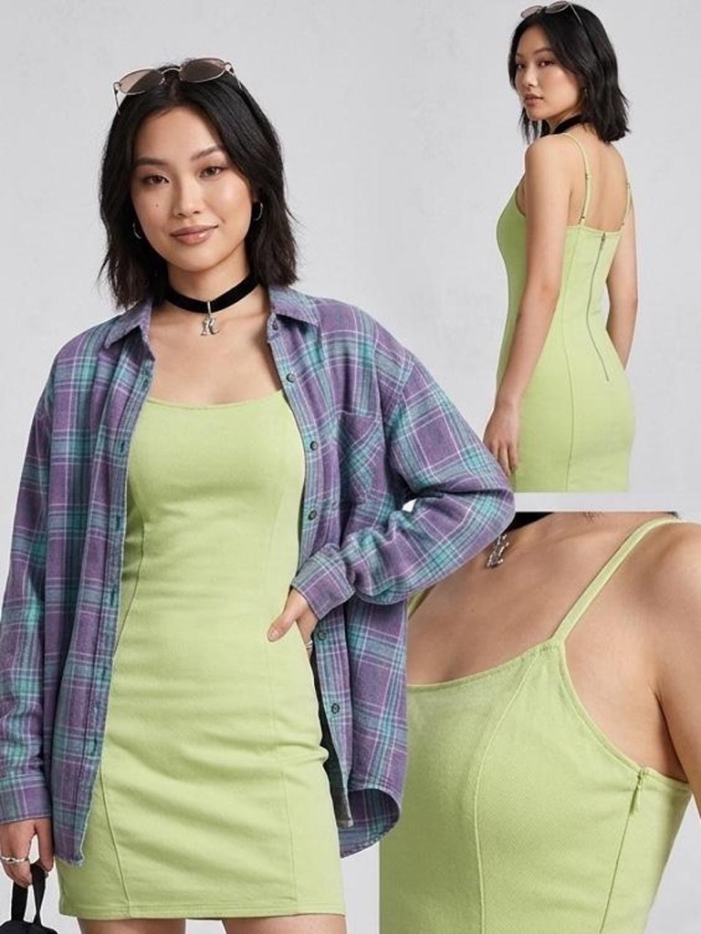 H&M Divided Lime Green 90s Bodycon Mini Denim Like Dress